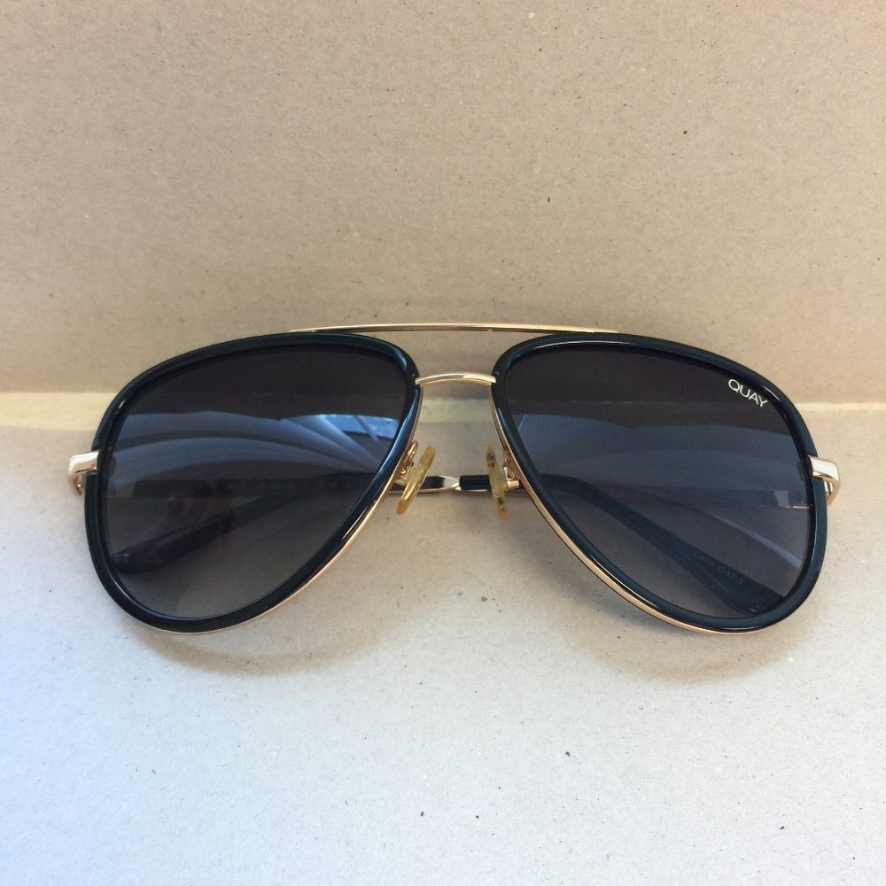 Quay Australia Black and Gold Aviator Glasses